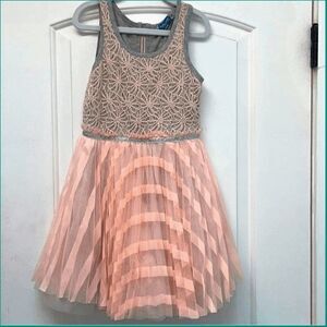 Elegant Lace Mini Dress in Peach and Gray